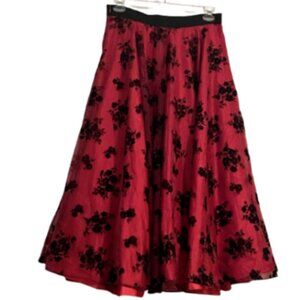 Red Circle Skirt Sheer Overskirt Black Burnout Roses WhimsiGoth Fairy Goth